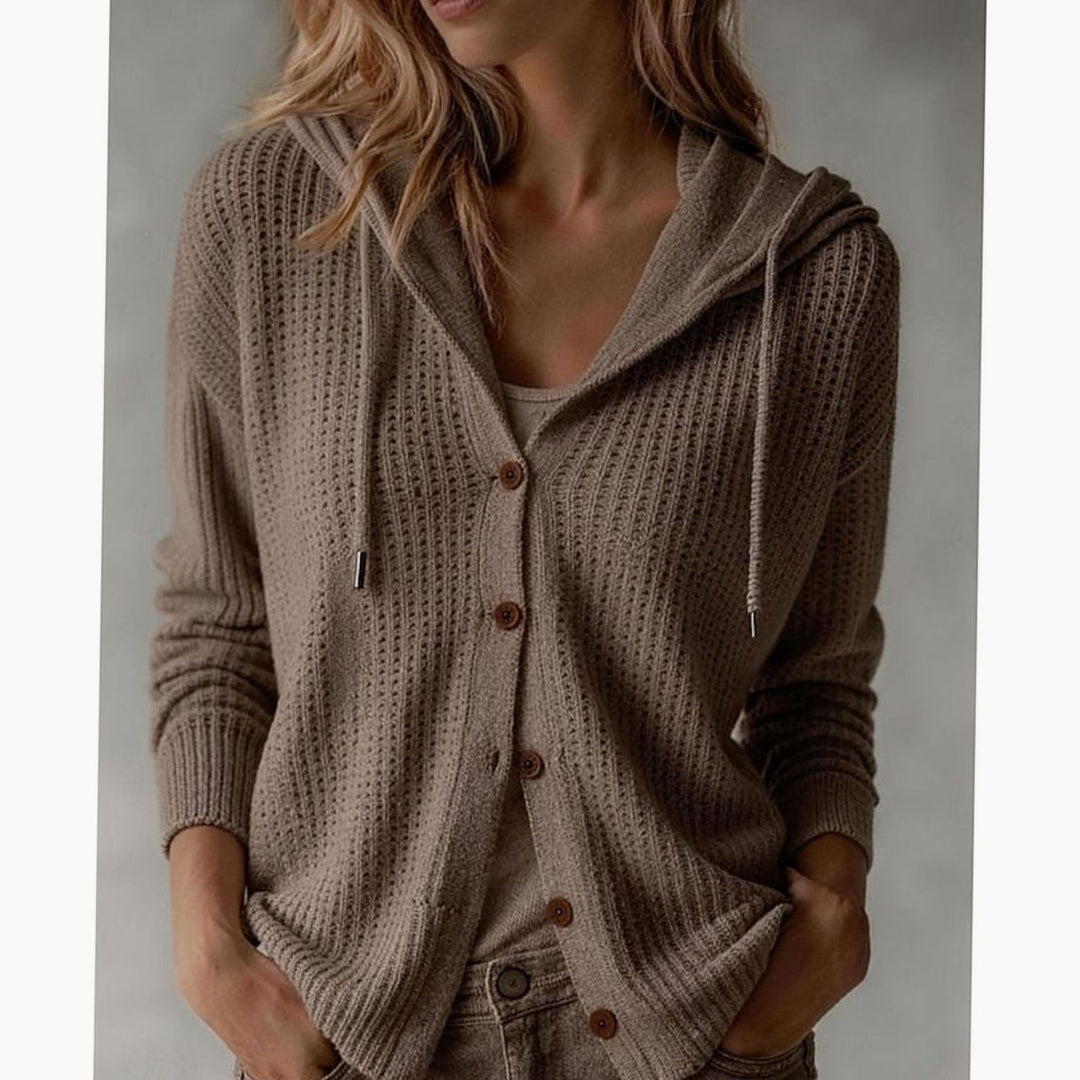 Women's Knit Cardigan – Hooded Knit Drawstring Hood And Side Pockets