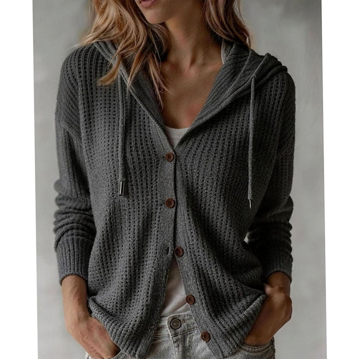 Women's Knit Cardigan – Hooded Knit Drawstring Hood And Side Pockets