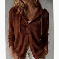 Women's Knit Cardigan – Hooded Knit Drawstring Hood And Side Pockets