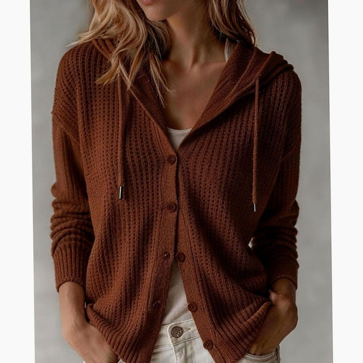 Women's Knit Cardigan – Hooded Knit Drawstring Hood And Side Pockets