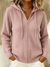Women's Knit Cardigan – Ribbed Knit Zip-Up Hoodie Drawstring Hood