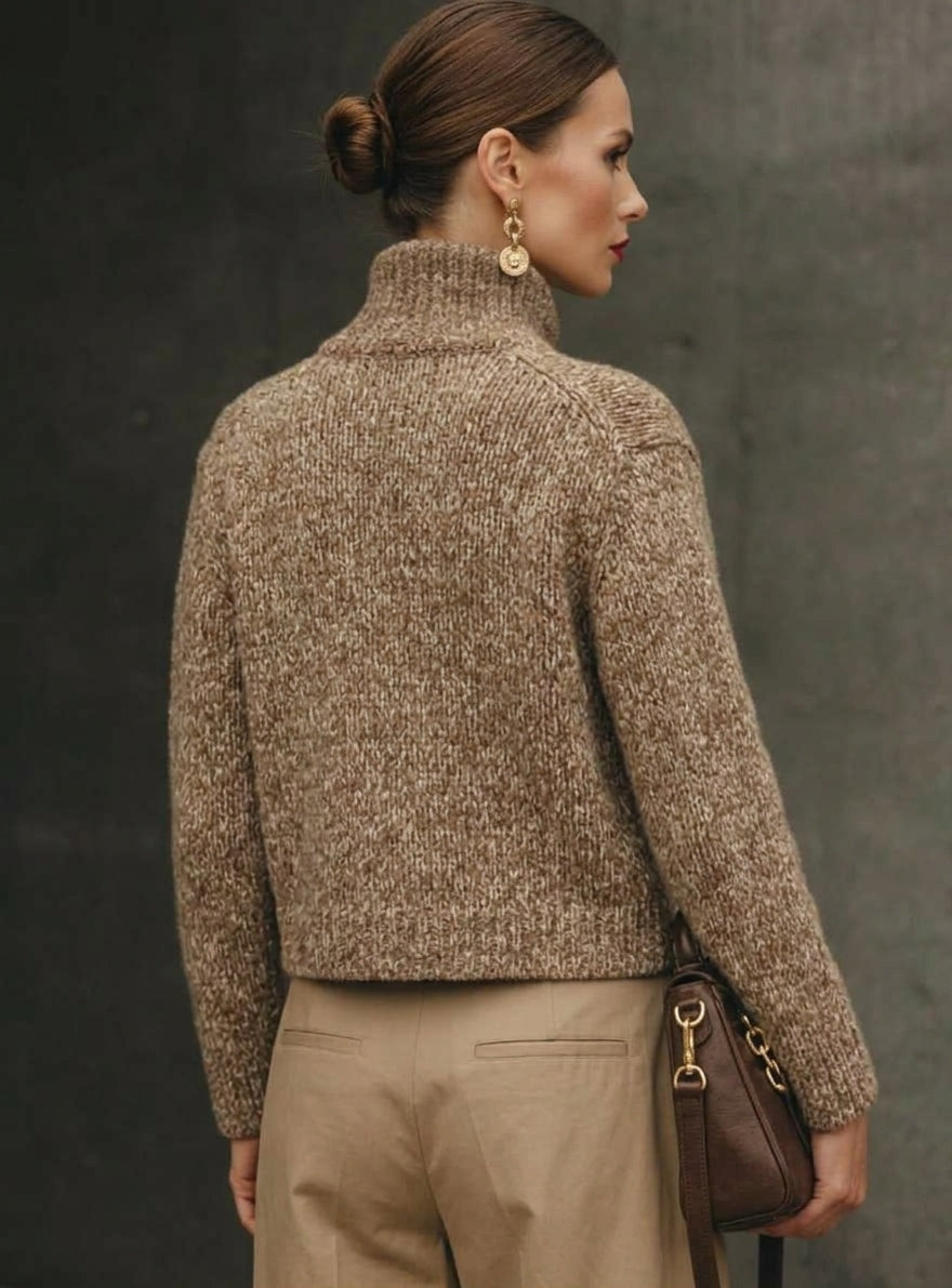 Women's Knit Cardigan – Cropped Boucle Gold Buttons And Stand Collar
