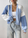 Women's Knit Cardigan – Cropped Colour Block Open-Front And Ribbed Cuffs