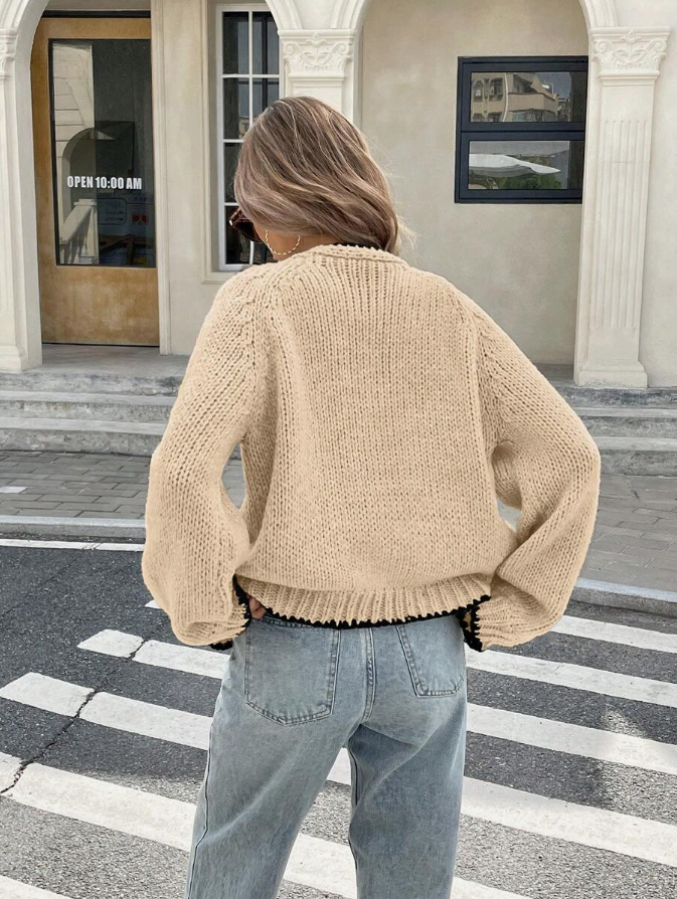 Women's Knit Cardigan – Cropped Knit Bow Tie And Contrast Trim