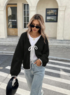 Women's Knit Cardigan – Cropped Knit Bow Tie And Contrast Trim