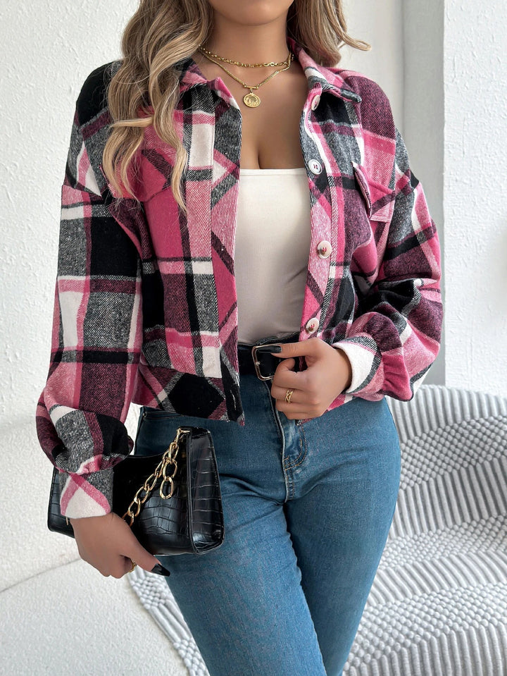 Women's Shacket – Cropped Check Relaxed-Fit