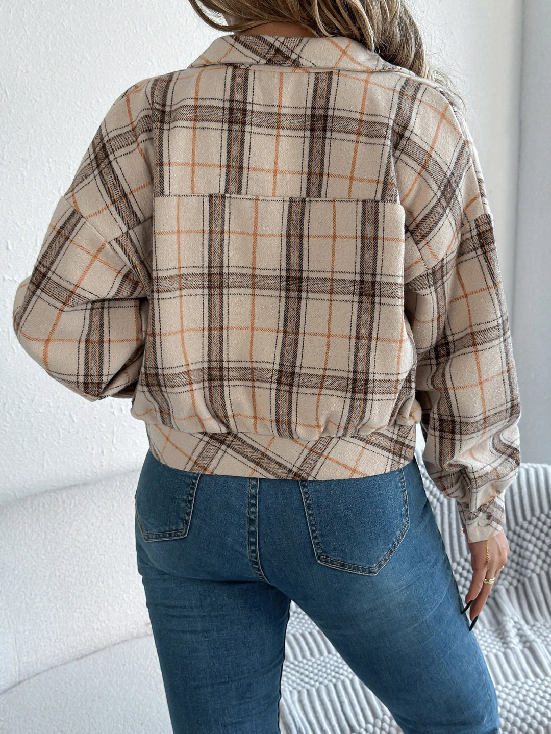 Women's Shacket – Cropped Check Relaxed-Fit