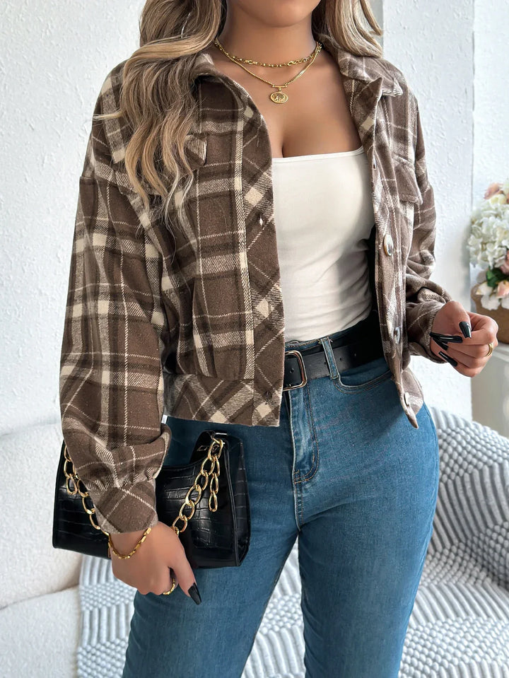 Women's Shacket – Cropped Check Relaxed-Fit