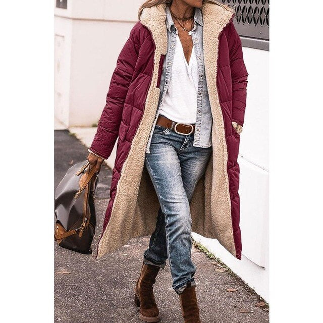 Women's Coat – Long Hooded Down Puffer Winter