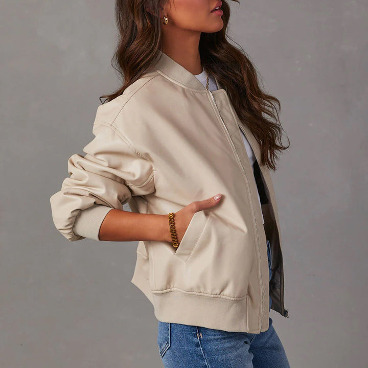 Women's Liv Leather Jacket in Cream | Invictora.com