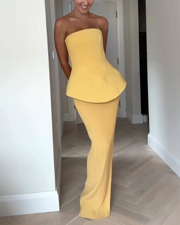 Women's Maxi Dress – Strapless Peplum