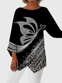 Women's Maya – Elegant Butterfly Print Asymmetric Blouse