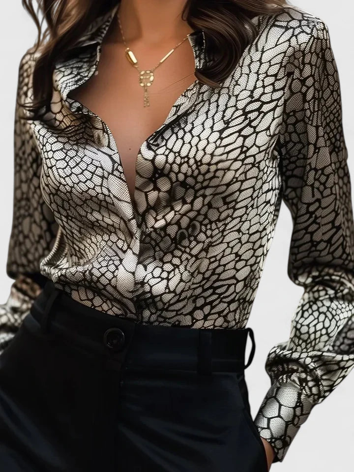 Women's Seraphina – Sophisticated Animal Print Collared Blouse in Pink | Invictora.com