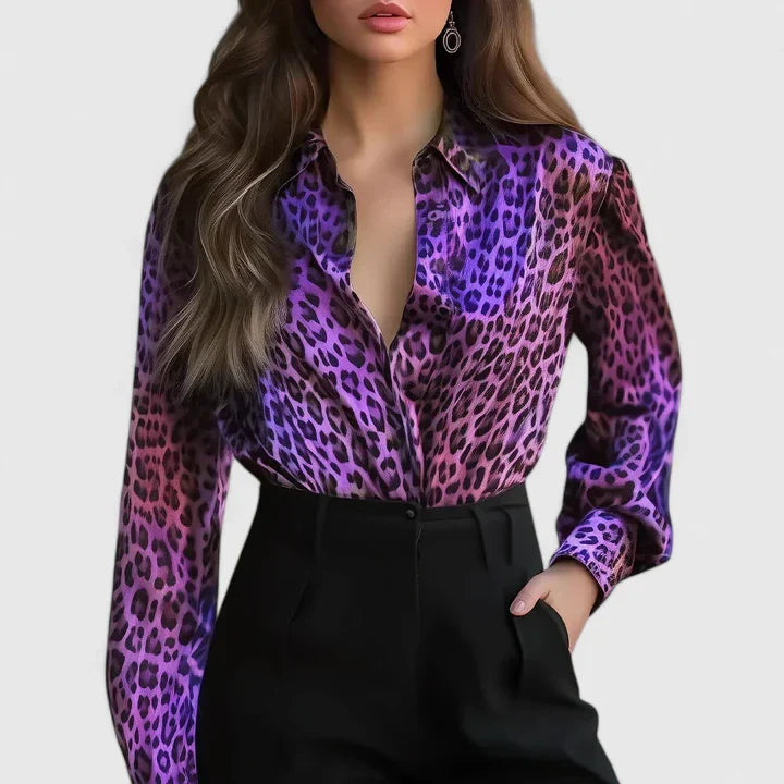Women's Seraphina – Sophisticated Animal Print Collared Blouse in Pink | Invictora.com