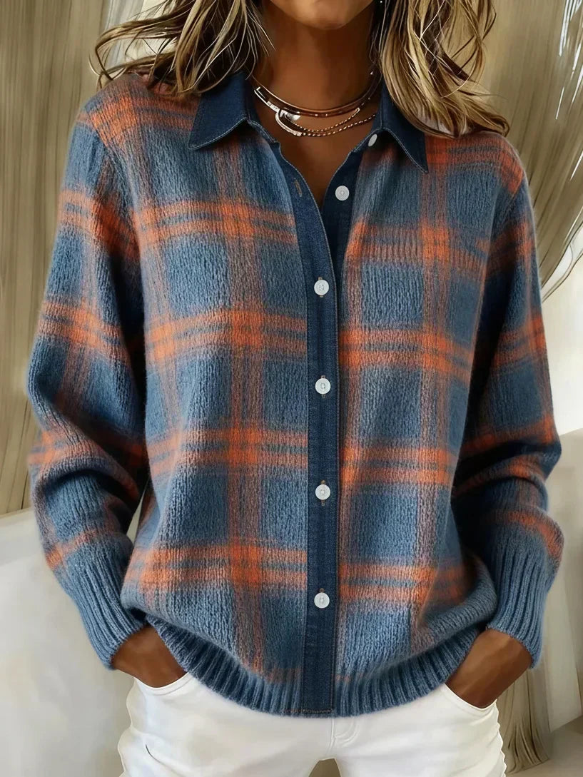 Women's Ofelia – Elegant Long Cardigan Sweater in Blue And Orange | Invictora.com