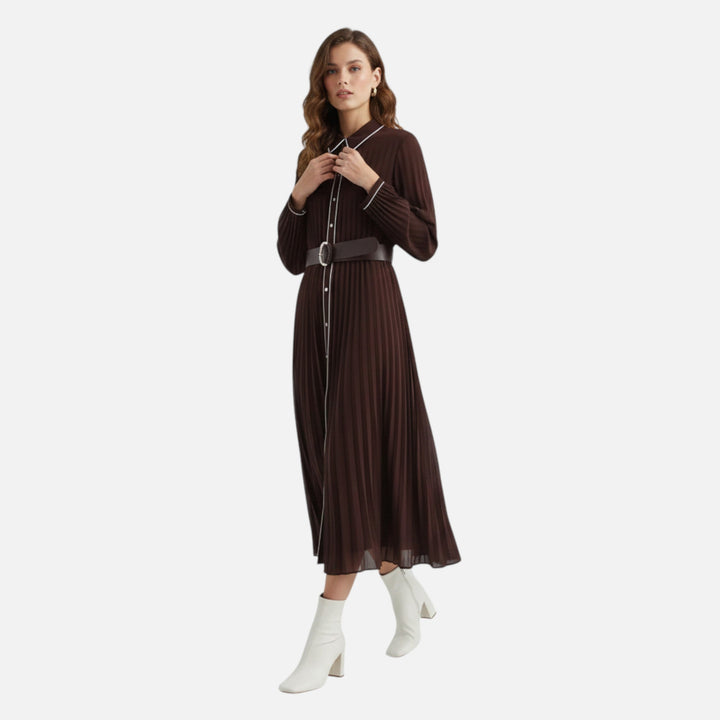 Women's Pleated Long Sleeve Midi Dress | Invictora.com