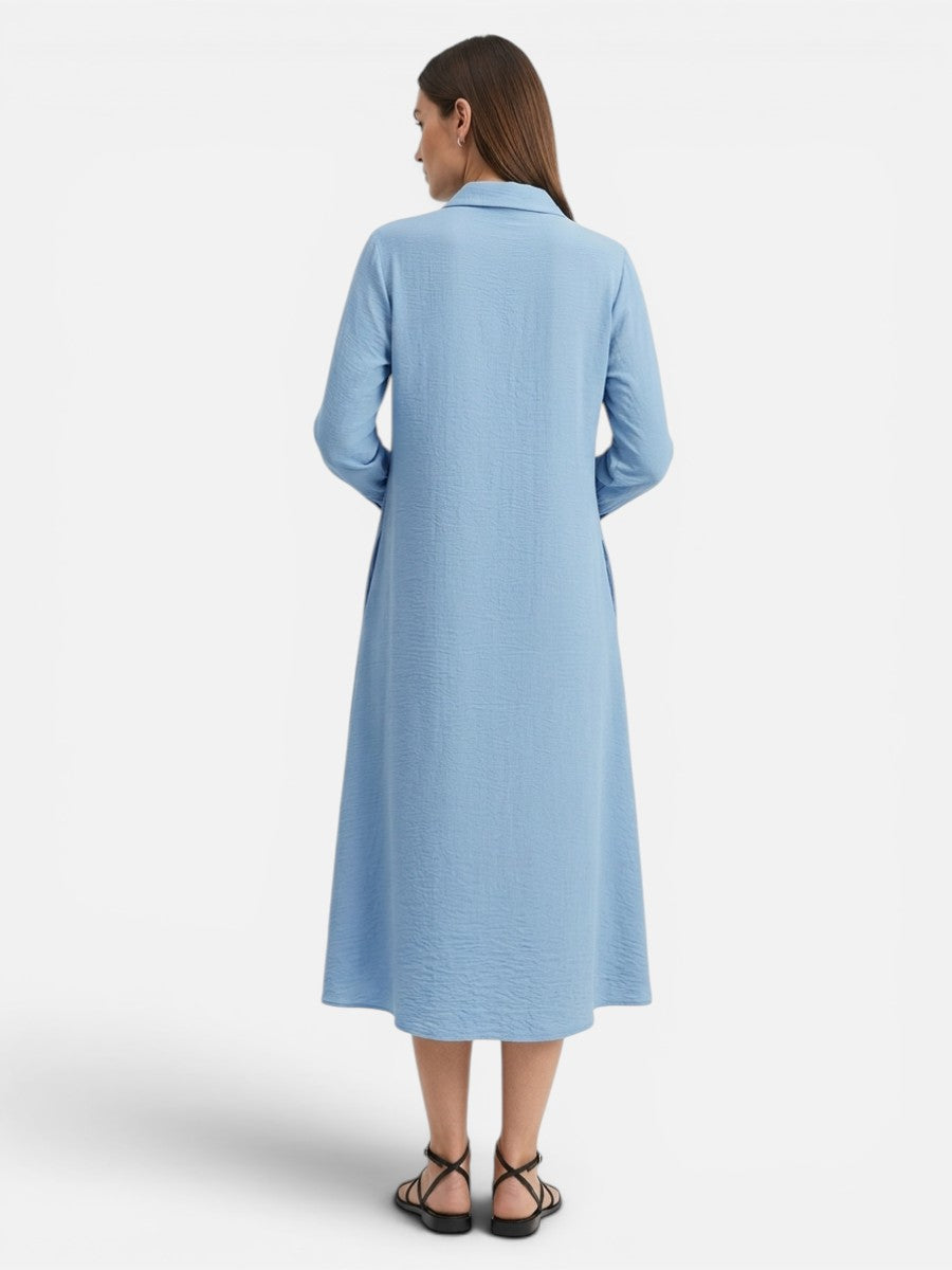 Women's Button Front Midi Shirt Dress – Relaxed Flattering Fit in Sky Blue | Invictora.com