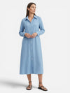 Women's Button Front Midi Shirt Dress – Relaxed Flattering Fit in Sky Blue | Invictora.com