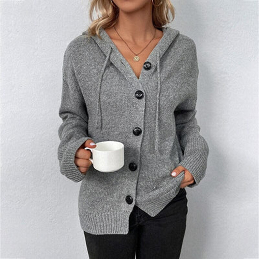 Women's Knit Cardigan – Relaxed Hooded Knit Large Button Closure