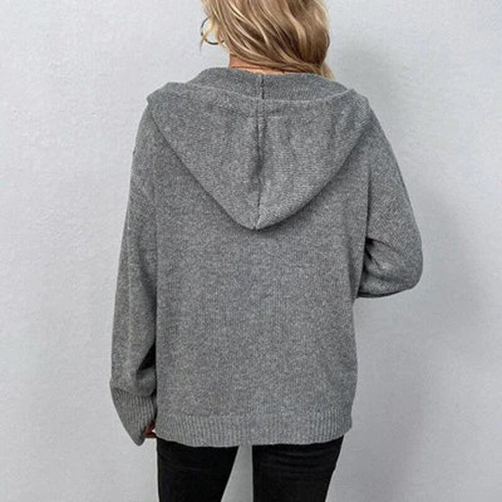 Women's Knit Cardigan – Relaxed Hooded Knit Large Button Closure