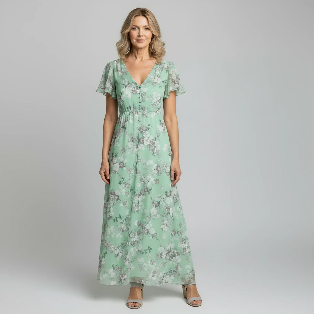 Women's Floral Maxi Dress – Soft Chiffon Feel in Orange | Invictora.com