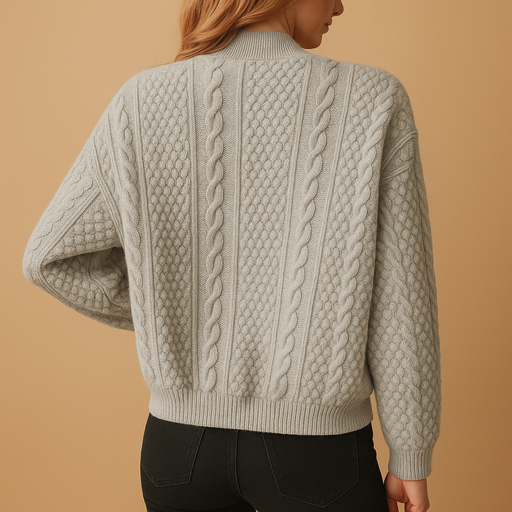 Women's Knit Cardigan – Grey Cable-Knit Gold Snap Buttons
