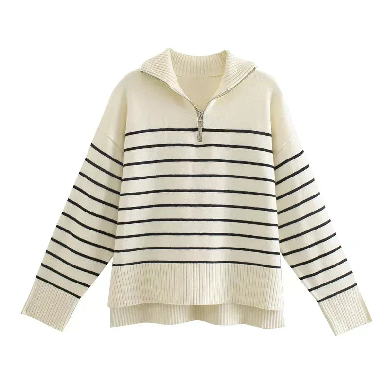 Women's Lucia Striped Half-Zip Knit Sweater | Invictora.com