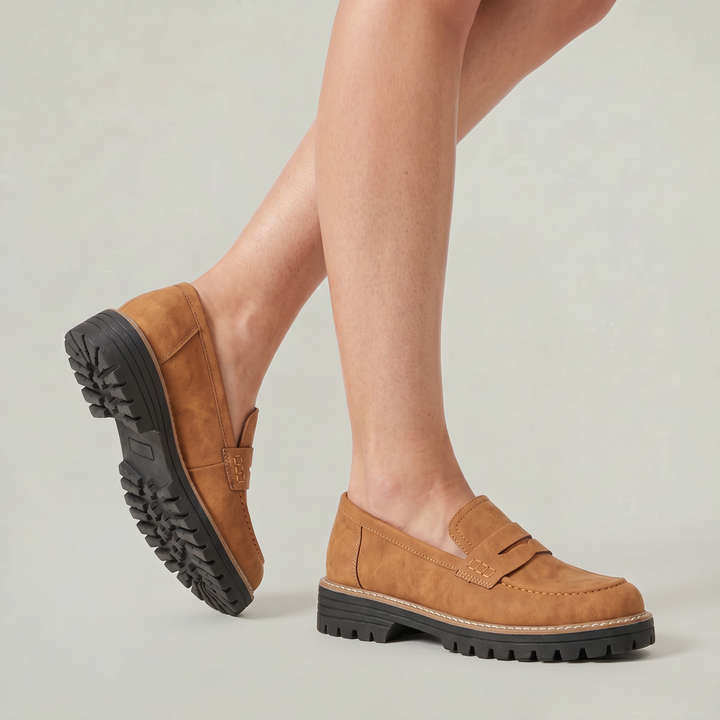 Women's Suede Platform Slip-On Penny Loafers in Brown | Invictora.com