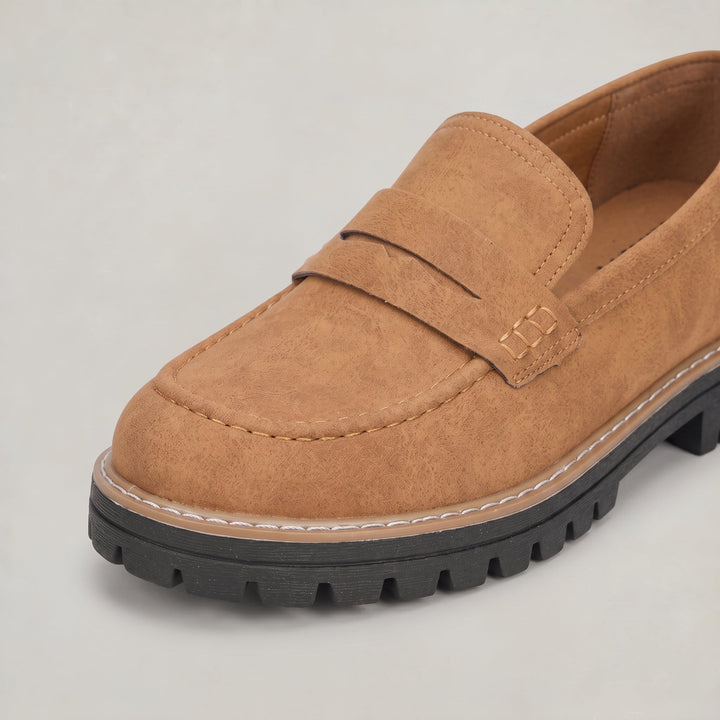 Women's Suede Platform Slip-On Penny Loafers in Brown | Invictora.com