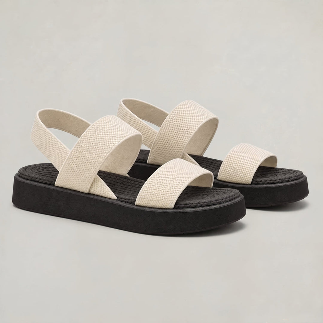 Women's Open Toe Platform Slide Sandals With Elastic Strap in White & Black | Invictora.com