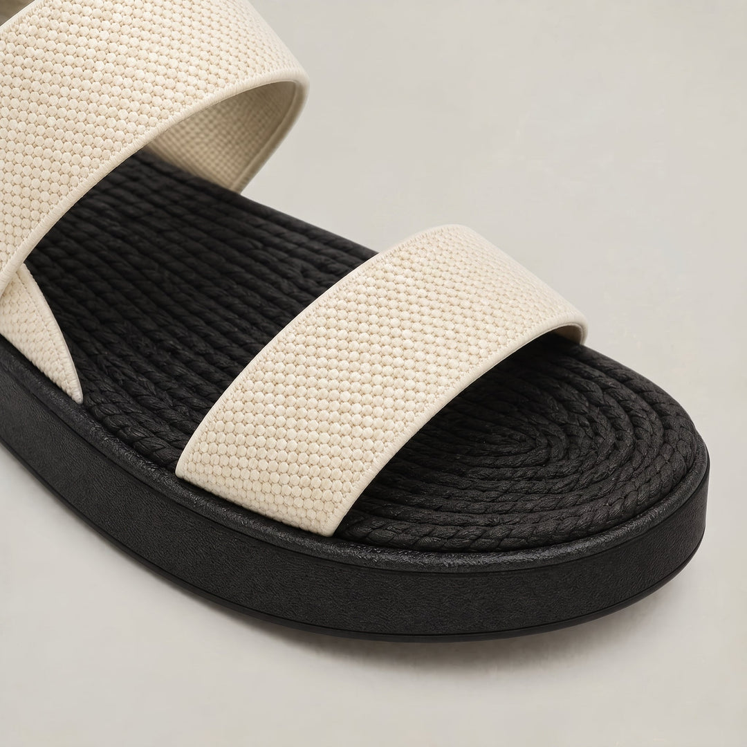 Women's Open Toe Platform Slide Sandals With Elastic Strap in White & Black | Invictora.com