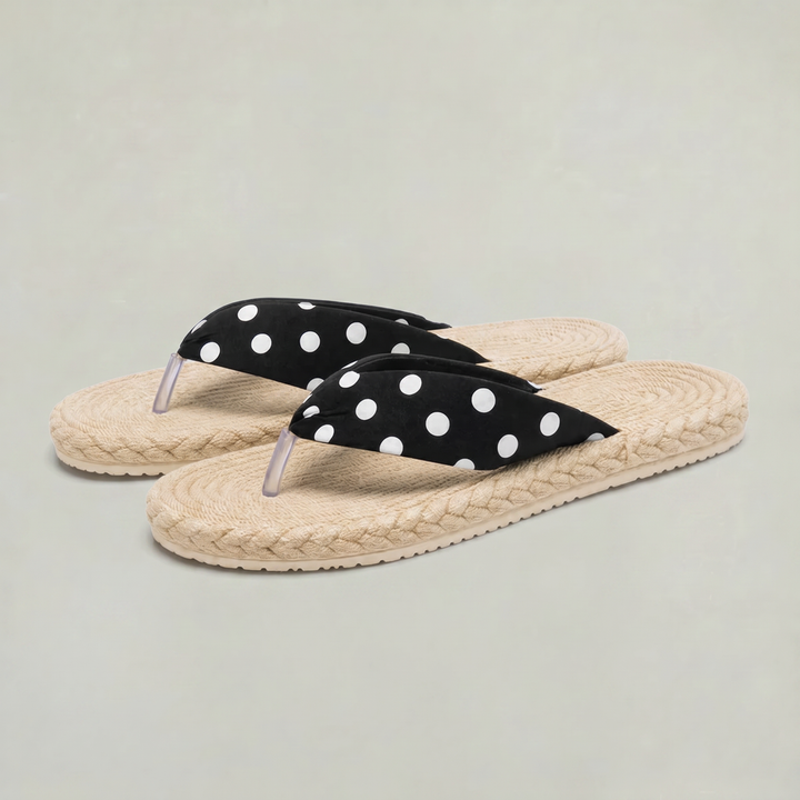 Women's Black Polka Dot Flip Flops - Beach Sandals with Textured Sole product image | Invictora.com