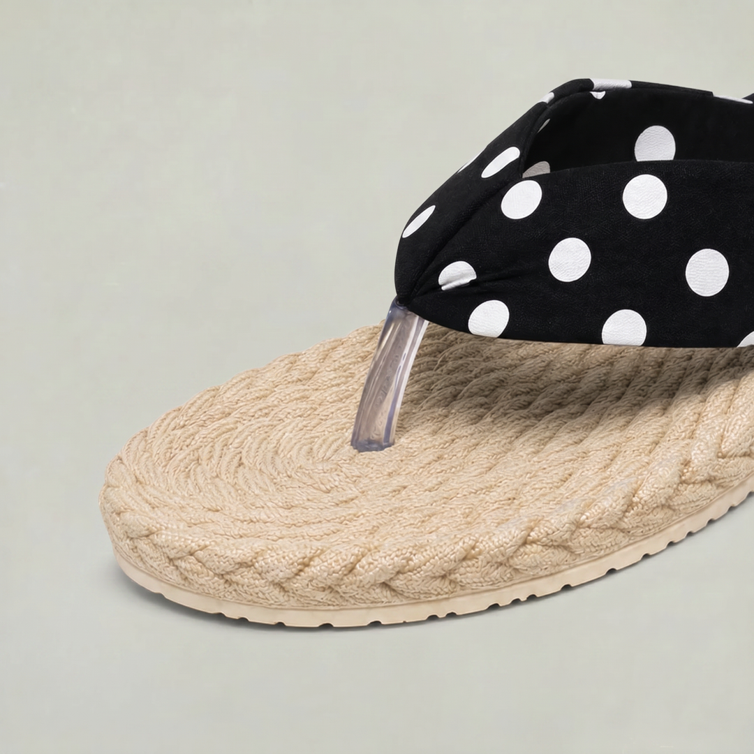 Women's Black Polka Dot Flip Flops - Beach Sandals with Textured Sole in Black | Invictora.com