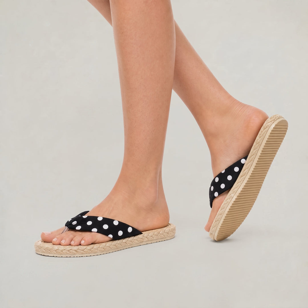 Women's Black Polka Dot Flip Flops - Beach Sandals with Textured Sole product image | Invictora.com