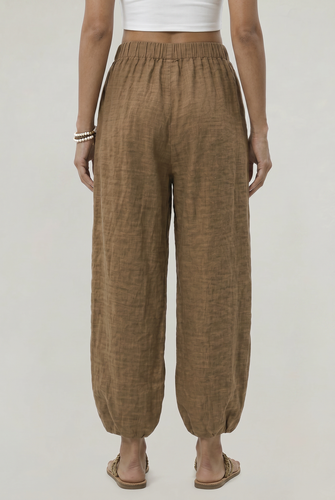 Women's Wide Leg Linen Trousers in Brown | Invictora.com