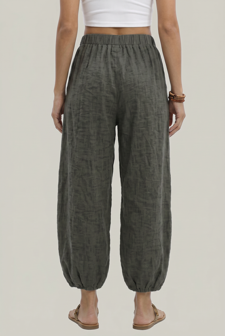 Women's Wide Leg Linen Trousers in Dark Brown | Invictora.com