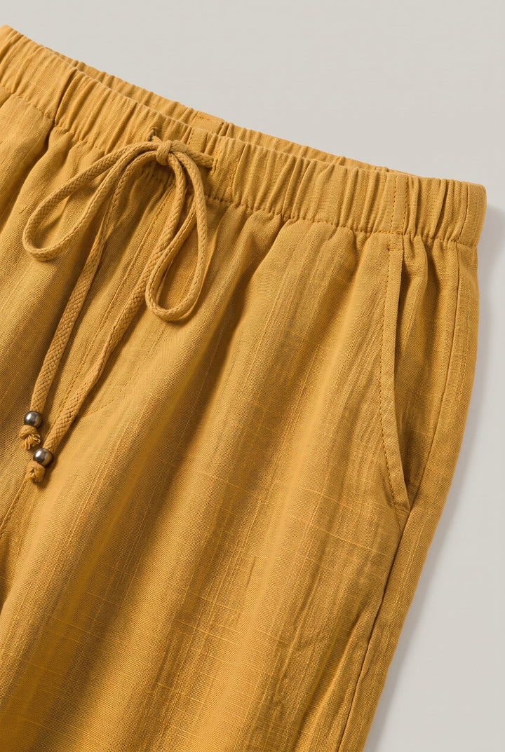Women's Wide Leg Linen Trousers in Yellow | Invictora.com
