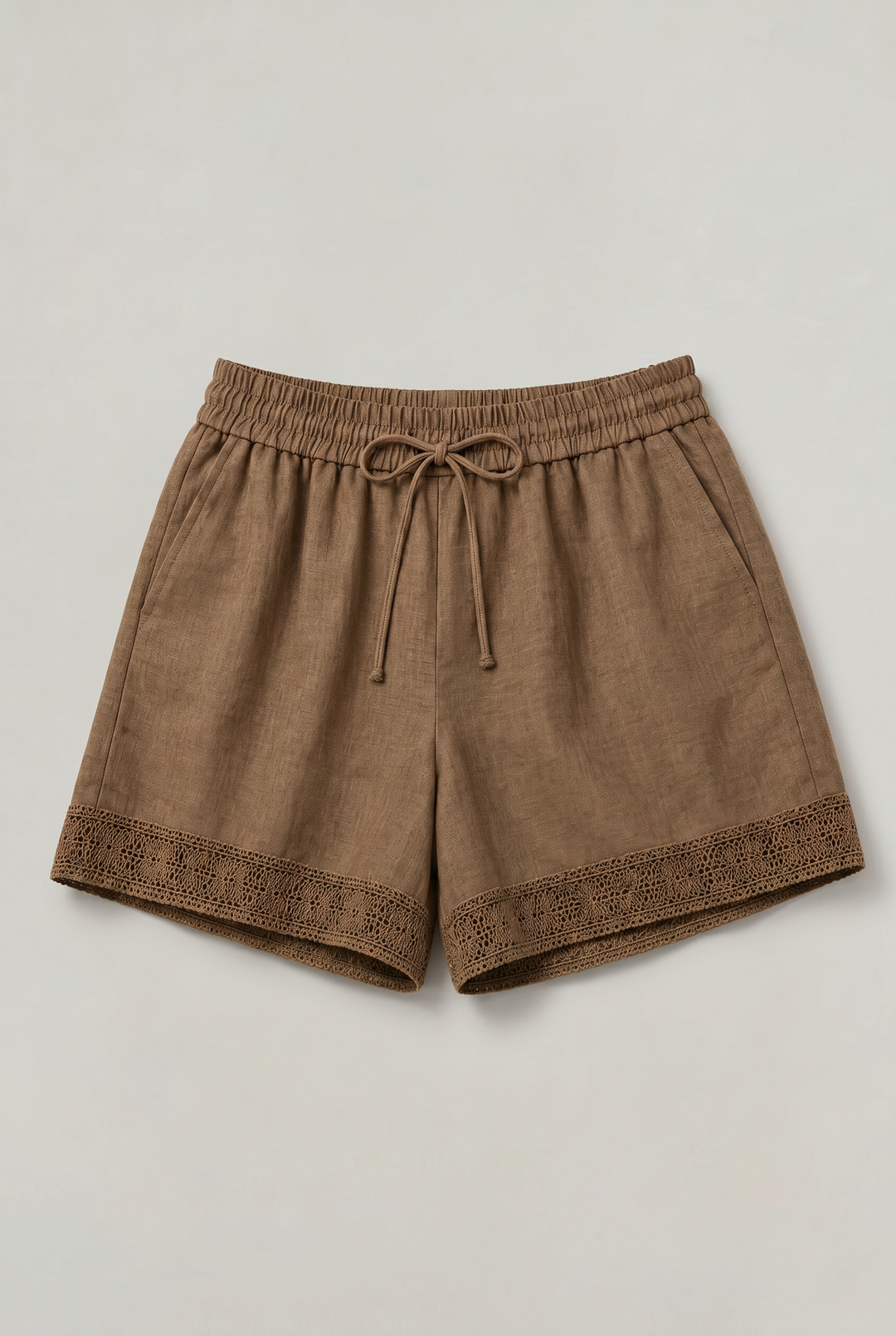 Women's Linen Lace Trim Drawstring Elastic Waist Shorts product image | Invictora.com