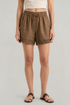 Women's Linen Lace Trim Drawstring Elastic Waist Shorts product image | Invictora.com
