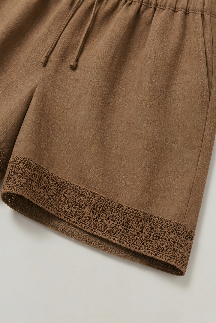 Women's Linen Lace Trim Drawstring Elastic Waist Shorts product image | Invictora.com