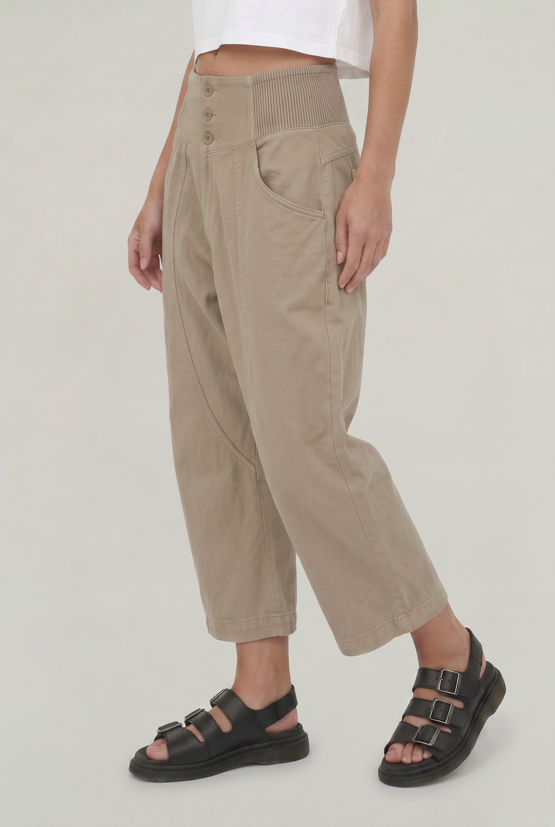 Women's Cotton Linen Wide Leg Trousers in Khaki | Invictora.com