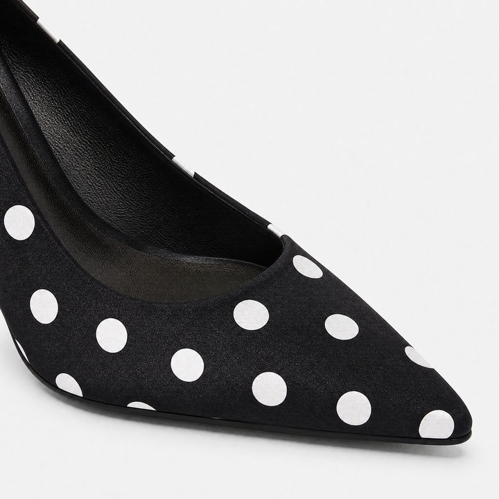 Women's Polka Dot Pointed Toe Stiletto Heels – Formal Court Shoes for Weddings in Black | Invictora.com