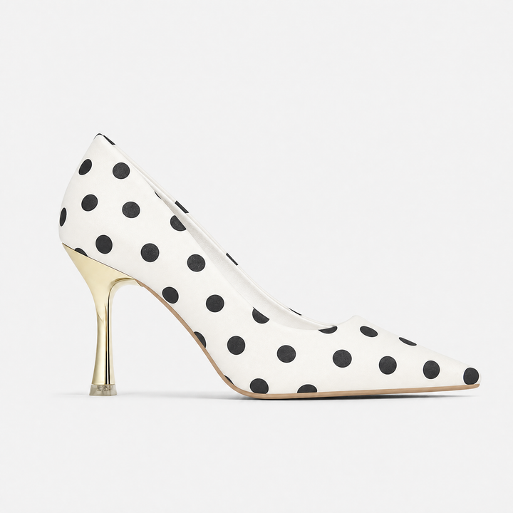 Women's Polka Dot Pointed Toe Stiletto Heels – Formal Court Shoes for Weddings in Black | Invictora.com
