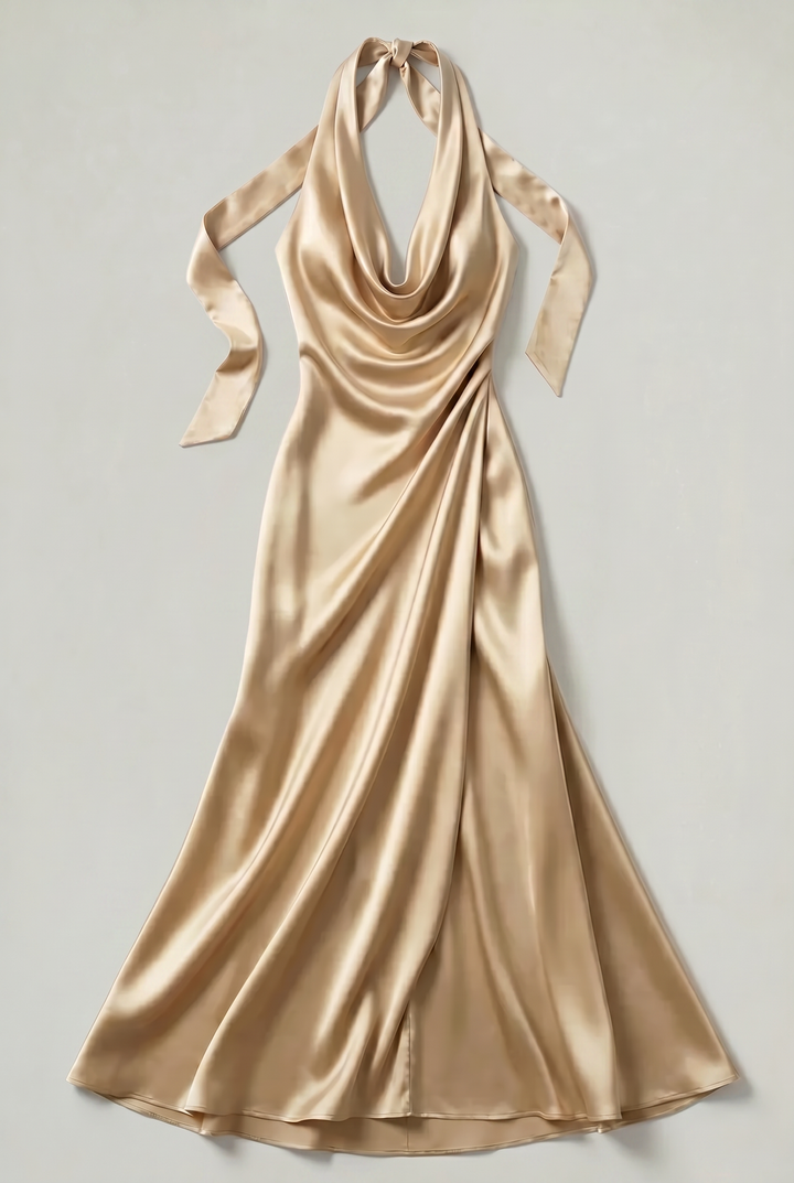 Women's Halter Neck Satin Maxi Dress product image | Invictora.com