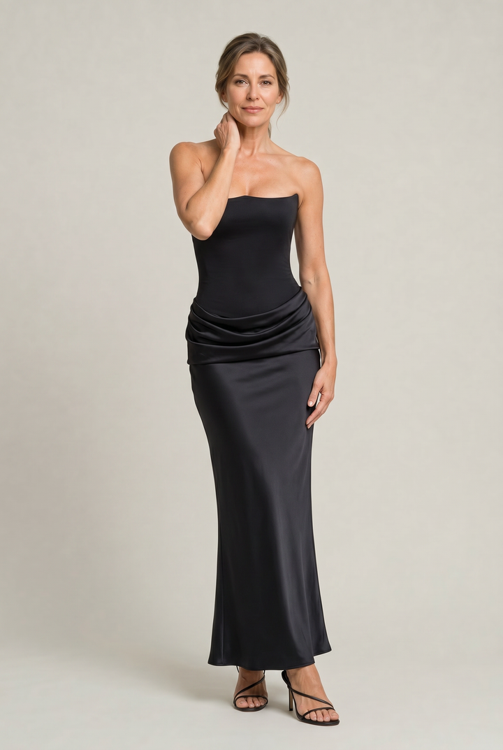 Women's Corset Strapless Maxi Dress in Black | Invictora.com