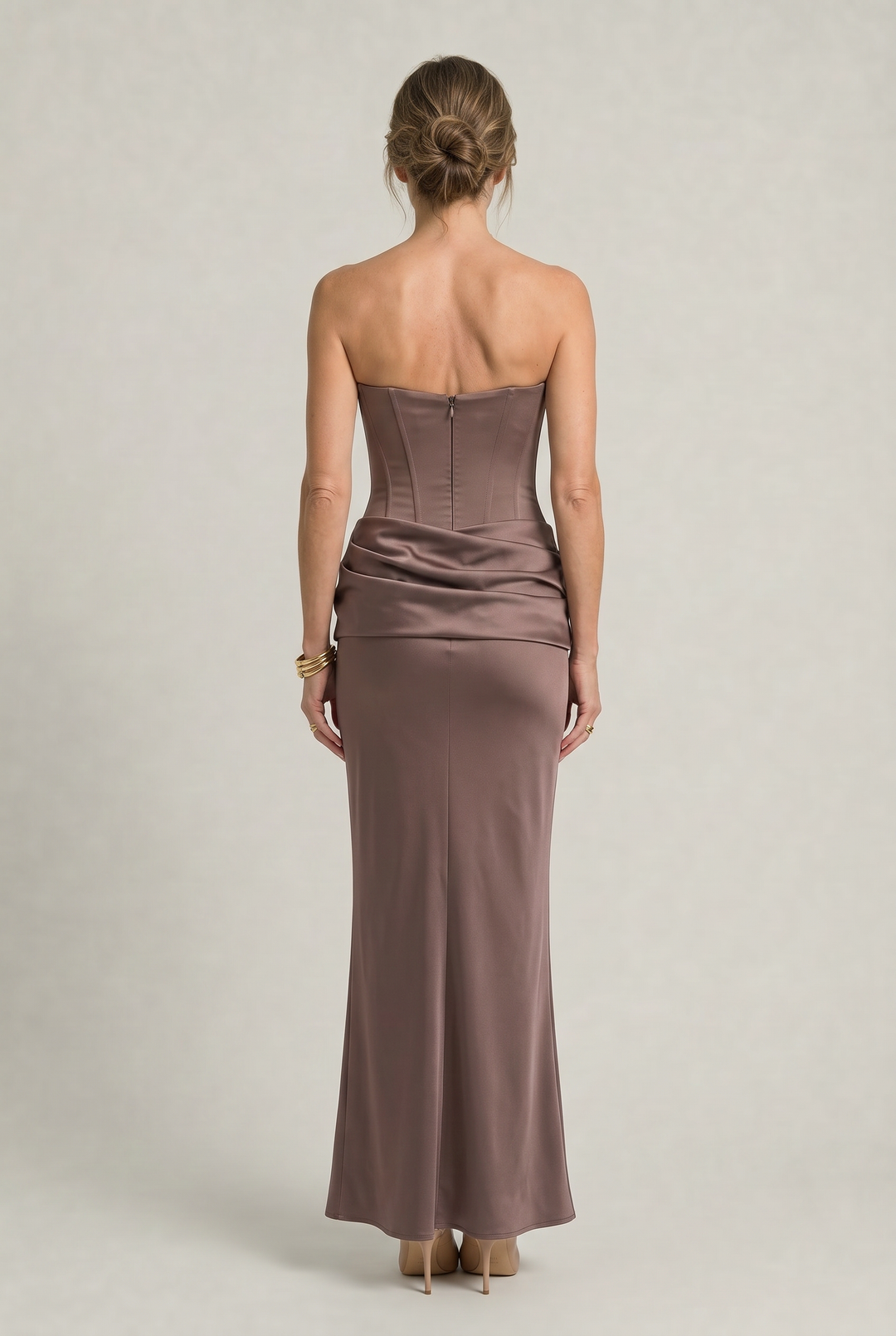 Women's Corset Strapless Maxi Dress in Brown | Invictora.com