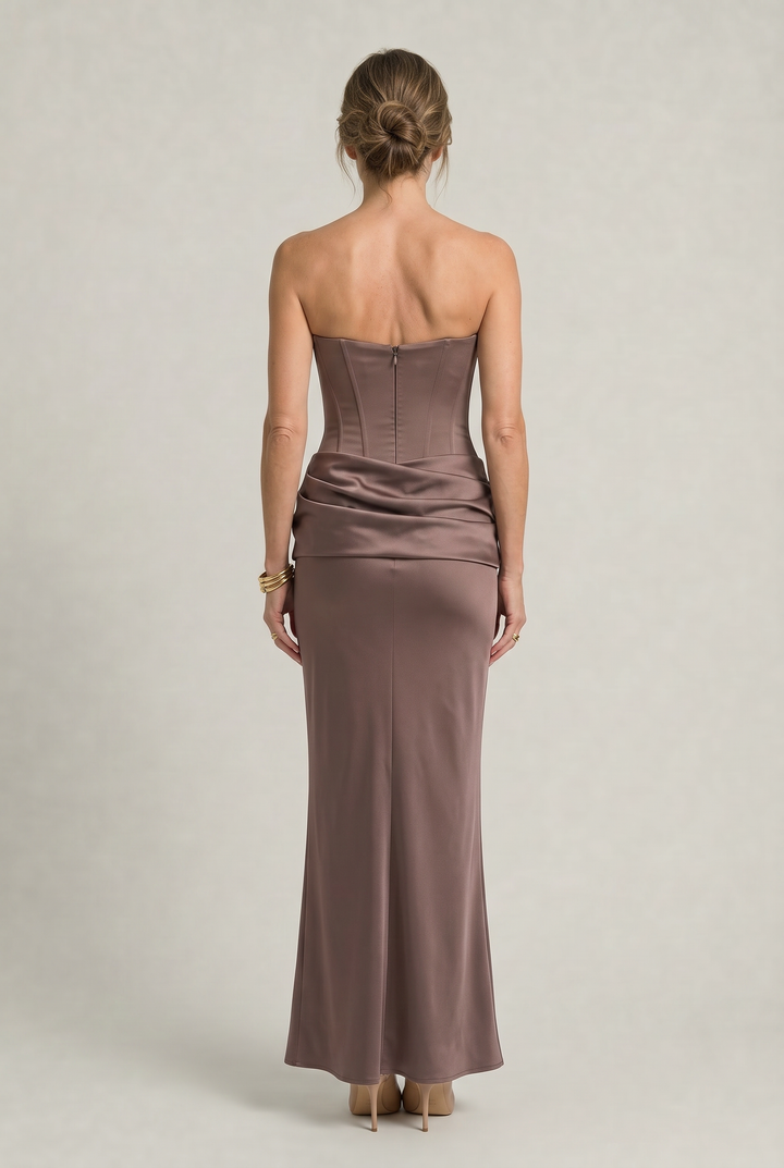 Women's Corset Strapless Maxi Dress in Brown | Invictora.com
