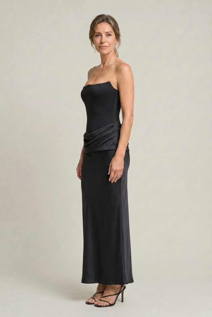 Women's Corset Strapless Maxi Dress in Black | Invictora.com