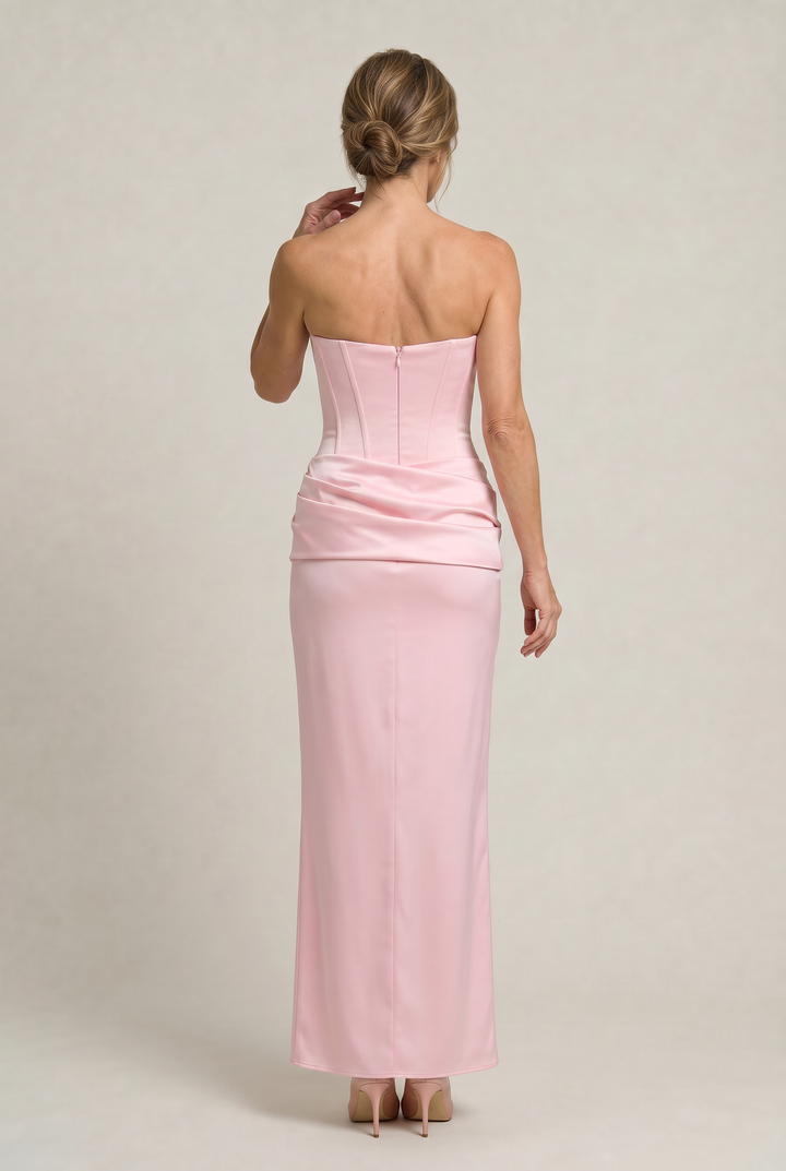 Women's Corset Strapless Maxi Dress in Pink | Invictora.com