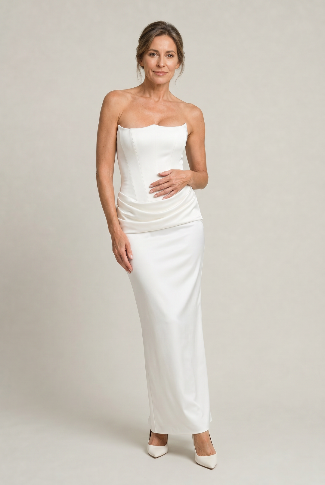 Women's Corset Strapless Maxi Dress in White | Invictora.com